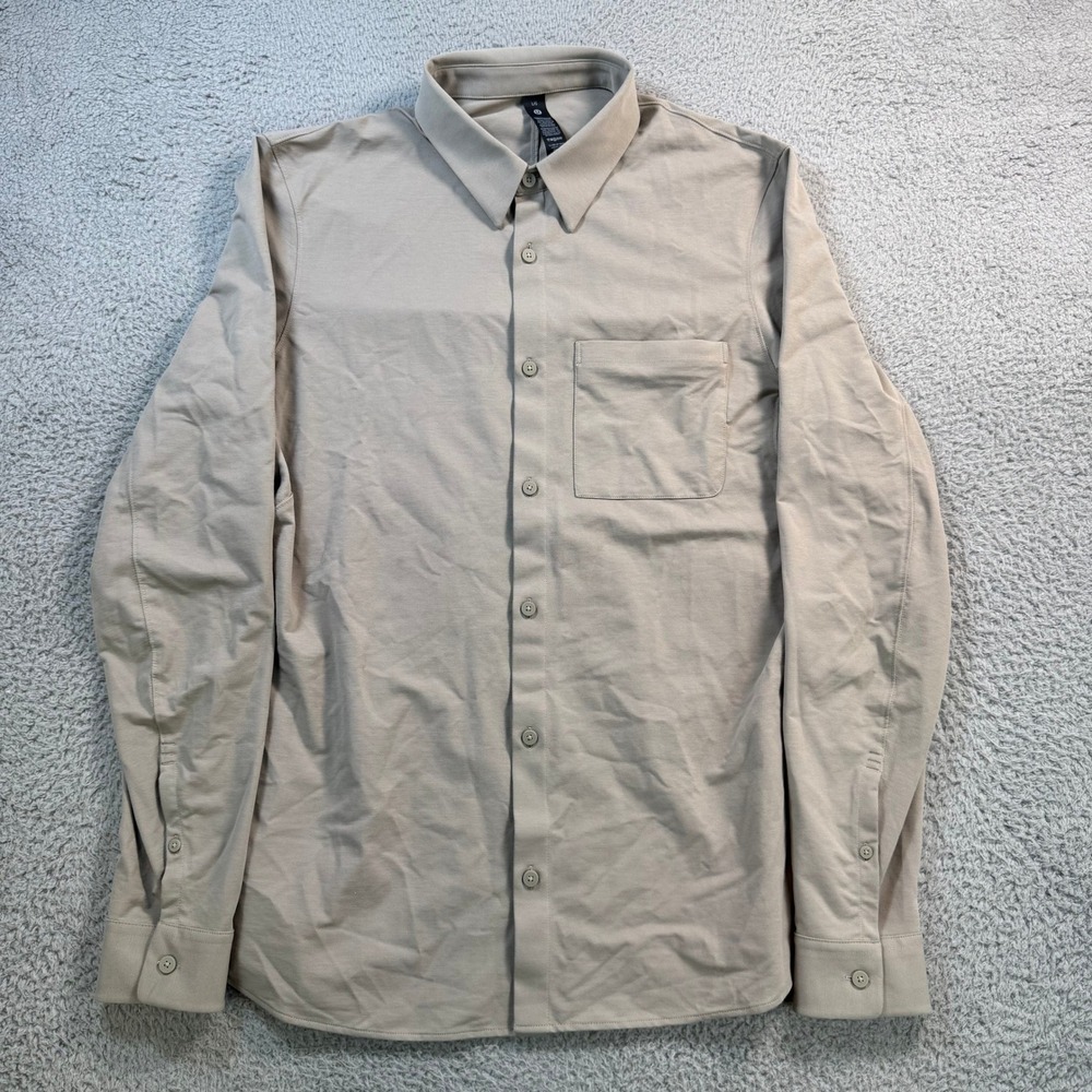 Lululemon Mens Commission Long Sleeve Button Up Shirt Tan LM3DJPS Size Large